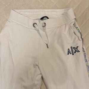 Armani Exchange White Joggers with Silver Accents